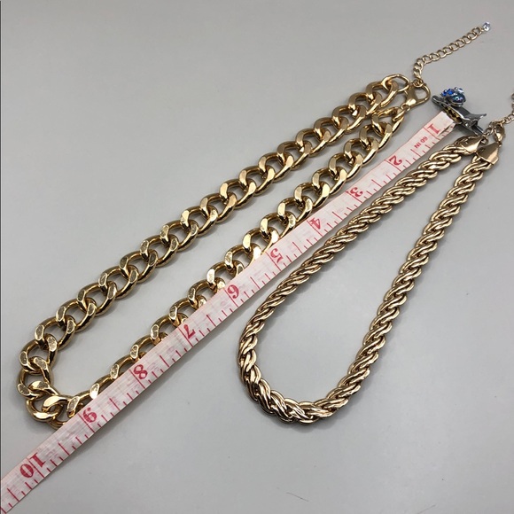 Gold tone chunky chain trendy costume jewelry necklaces bundle 2 layered look. - Picture 6 of 8